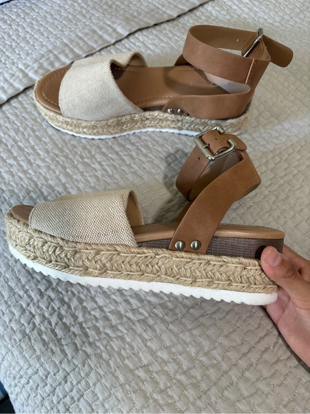 Soda Two-Tone Espadrille Platform Sandal in Cream and Brown